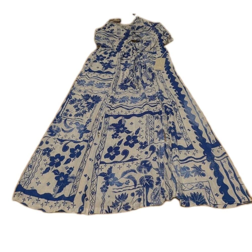 Joie Women’s Blue White Floral 100% Linen Dress And Drawstring Top NWT
